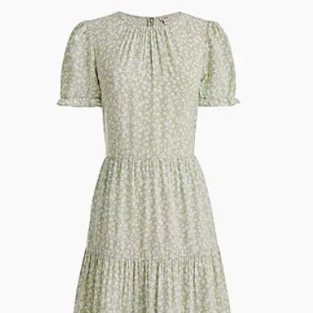 J. Crew Factory Floral Puff-Sleeve Tiered Midi Dress